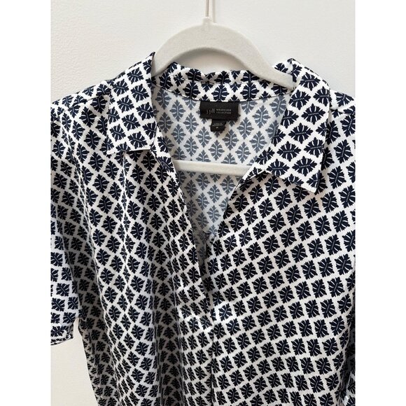 J.Jill Wearever Collection Womens M Navy & White Geometric Pattern Button-Up Sho - Picture 3 of 6